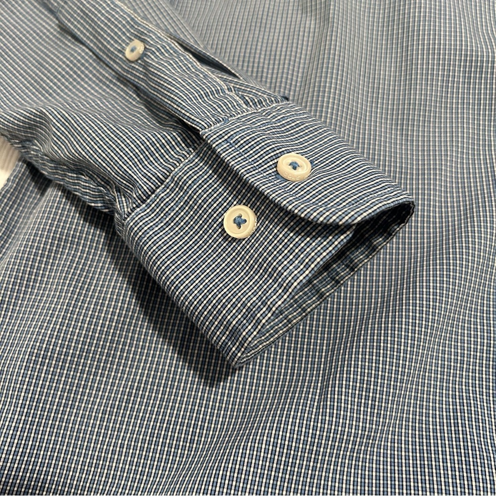 COLE HAAN Mens Grand Os Performance Button Down Shirt Blue Check Medium - Picture 2 of 5